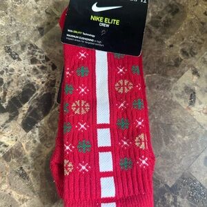 Nike Red and Green Athletic Socks with Festive Design